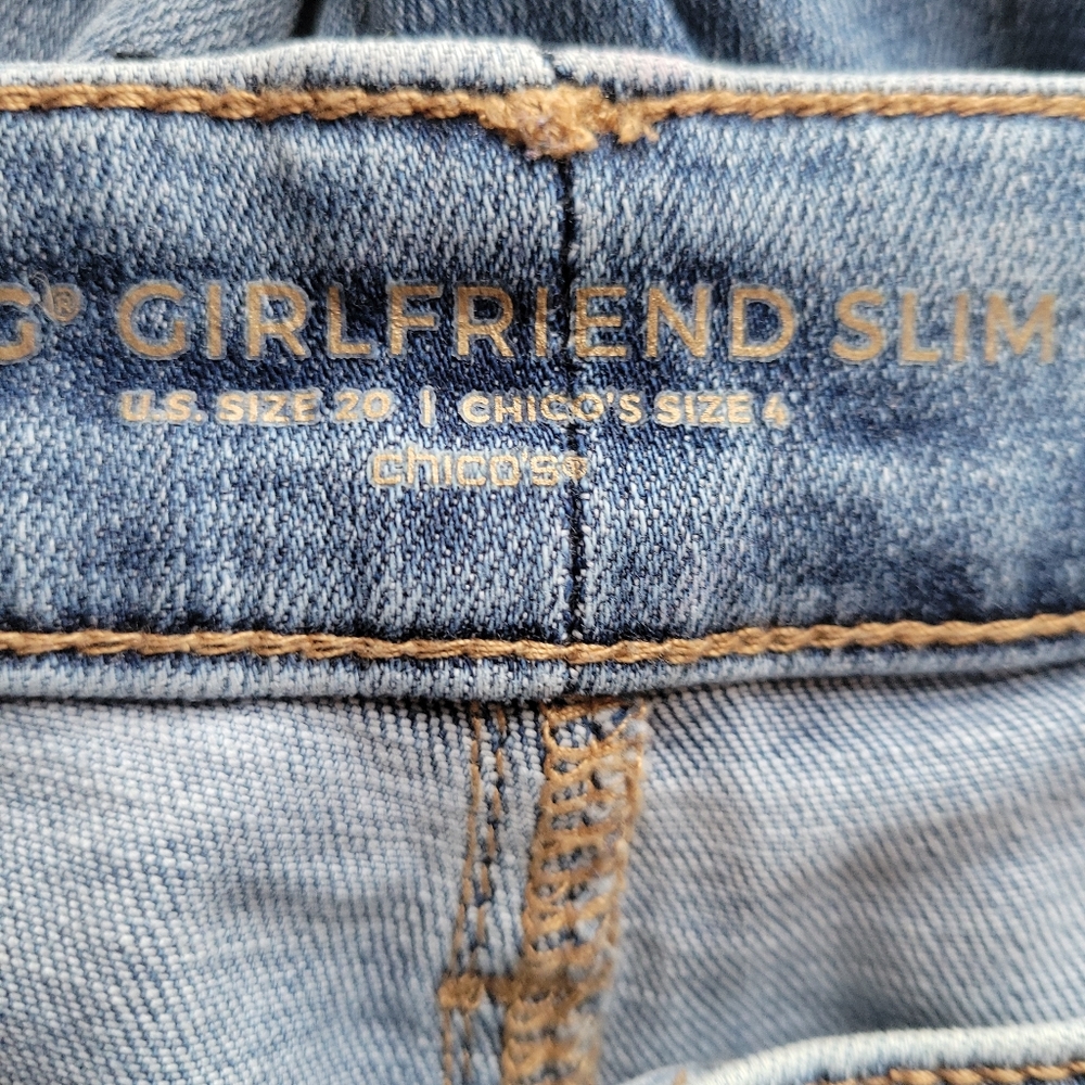 Chico's So Slimming Girlfriend Crop Jeans Sz 20| Fringe Striped Cuff Slim Leg - Picture 10 of 11